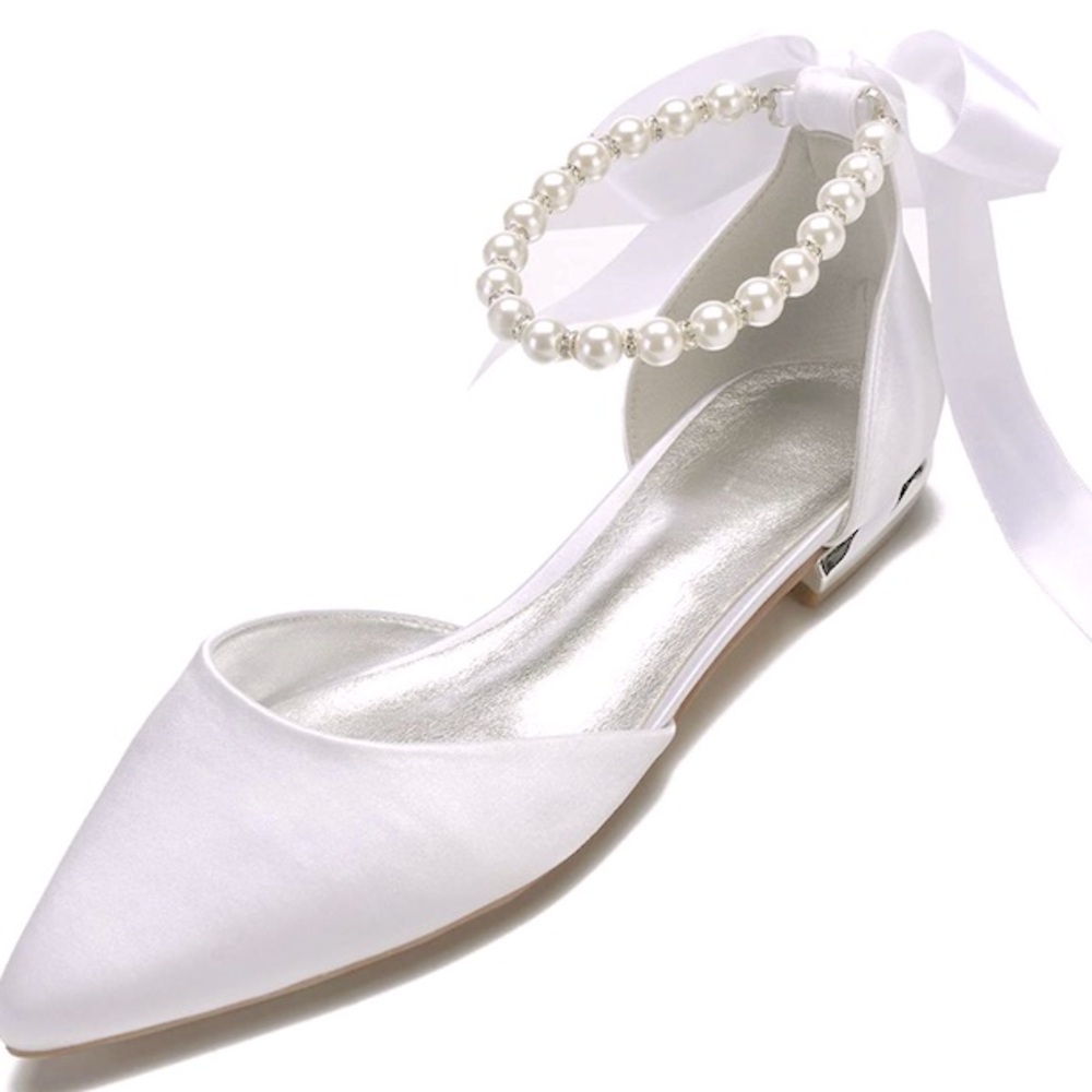 *NWT* Satin Pearl Wedding Flats- Size 8.5